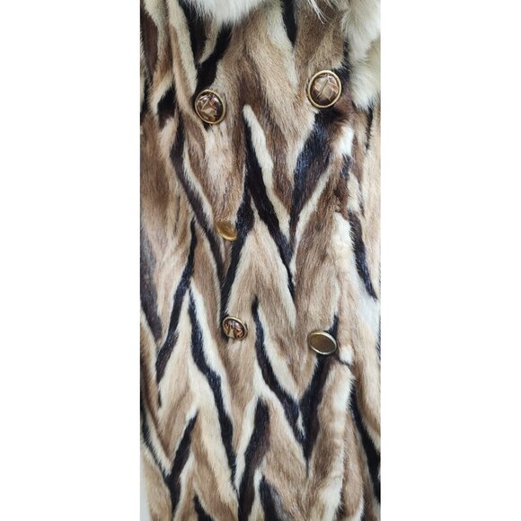 Vintage Marie Enny Real Mink Fur Coat Genuine FoxFur Collar Tiger Stripe Pattern - Picture 5 of 16